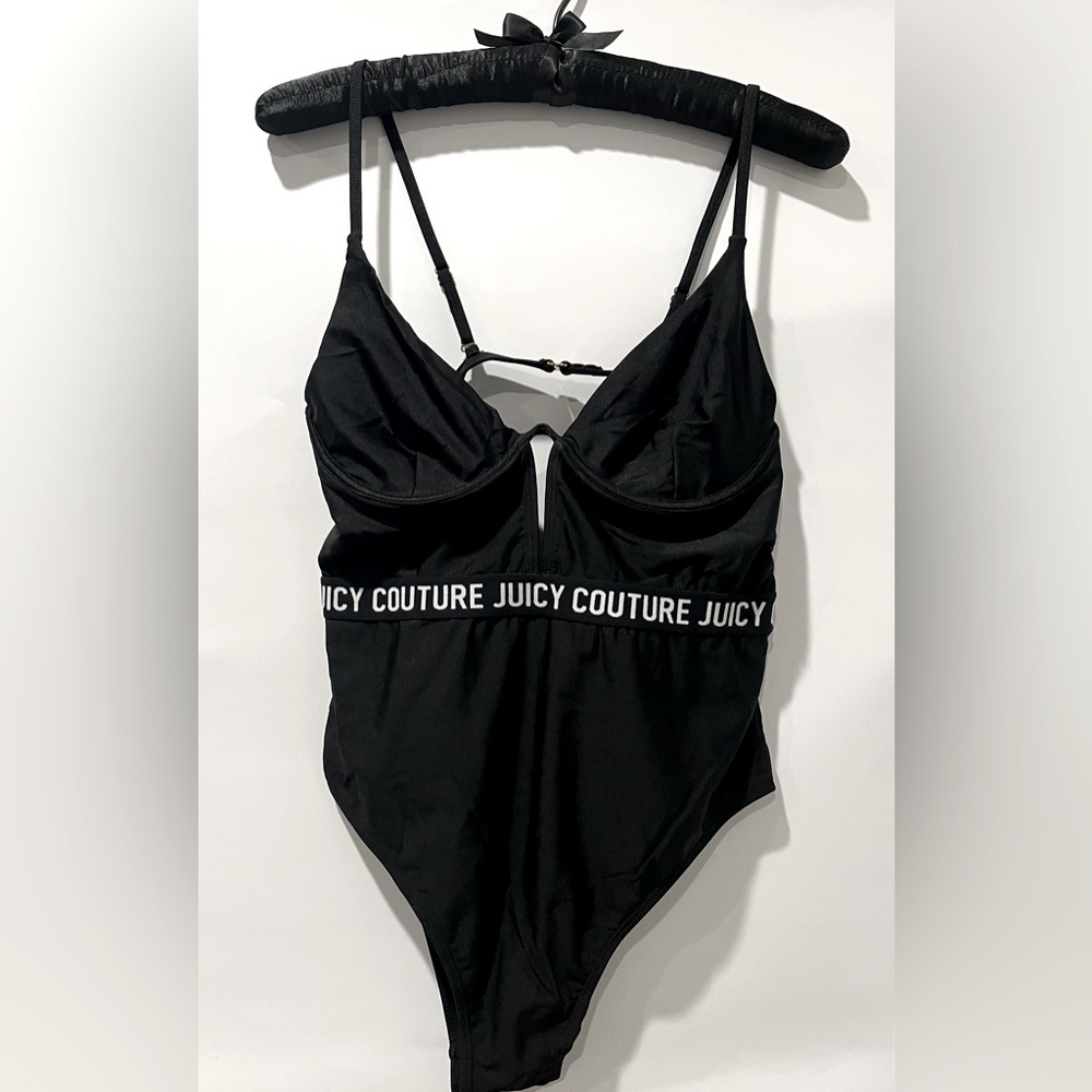 Juicy Couture Swimwear One Piece Underwire Black with White Lettering XL